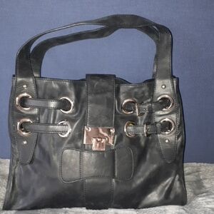 Costa Blanca Black Shoulder Bag with Metallic Accents